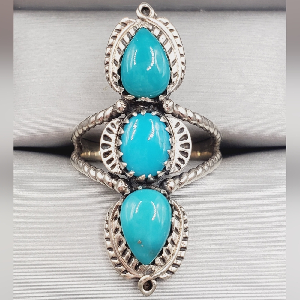 Southwestern Triple Turquoise Stone 925 Sterling Silver Ring